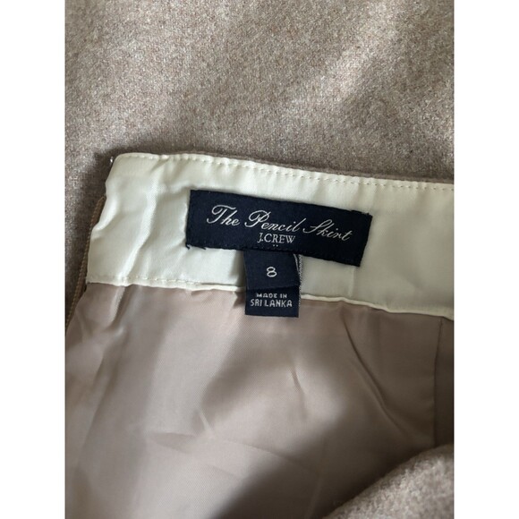 J Crew The Pencil Skirt Size 8 Medium Wool Tan Brown Lined Preppy Professional - Picture 2 of 5